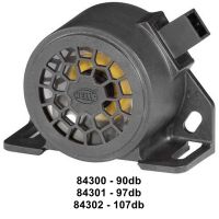 HELLA BACKUP ALARM BM20, LOUD TONE, Black, BOLTED MOUNT, AMP PLUG